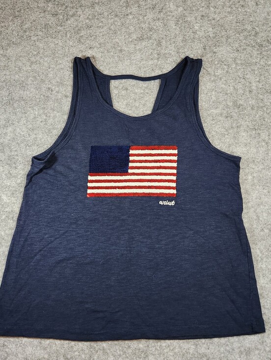 Ariat Tops - Ariat Navy Sleeveless Top with White Brand Tag Sequin Flag Size Small